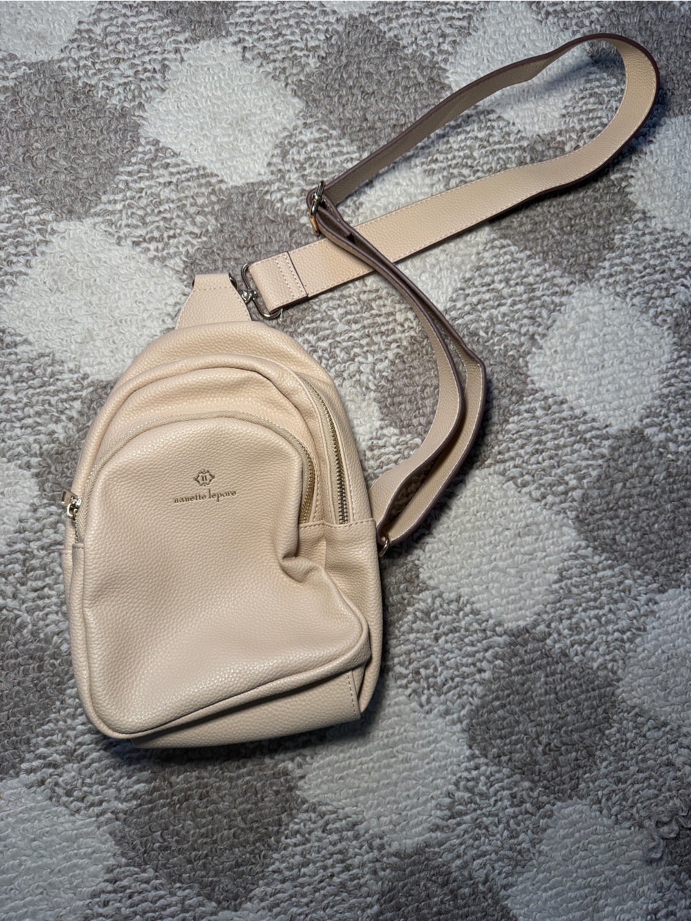 Beige Leather Crossbody Sling Bag - Women